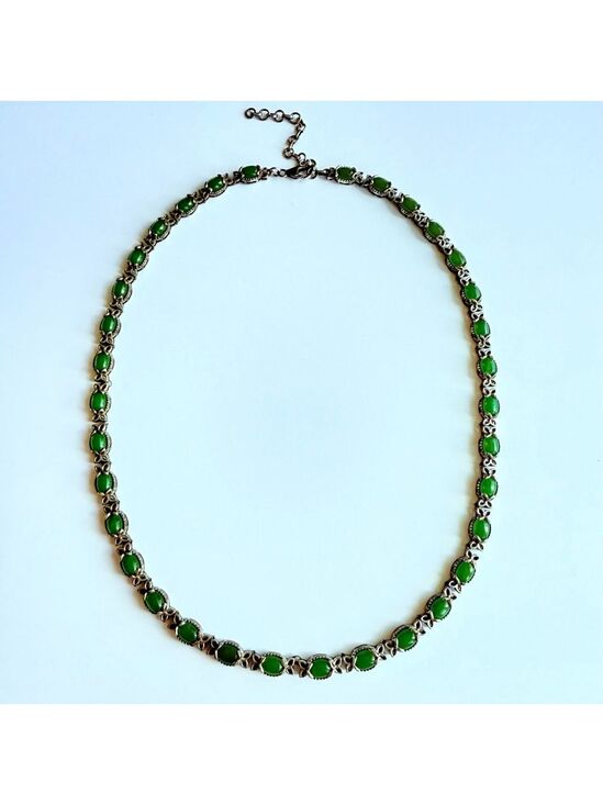 Jewelry - Vintage 19.7 TCW Jade Nephrite Sterling Silver 925 Adjustable Necklace 20.5"